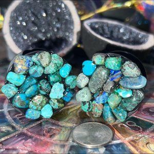 Handmade mixed genuine turquoise pop socket style phone grip